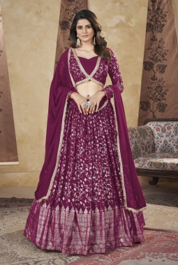 Deep Pink Pigment Foil Work Wedding Lehenga Choli