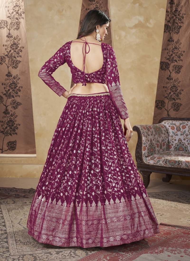 Deep Pink Pigment Foil Work Wedding Lehenga Choli