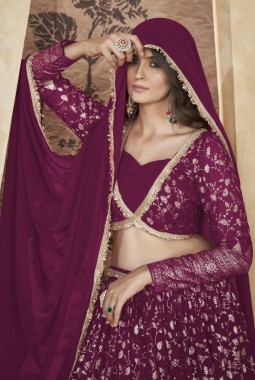 Deep Pink Pigment Foil Work Wedding Lehenga Choli