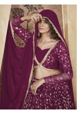 Deep Pink Pigment Foil Work Wedding Lehenga Choli