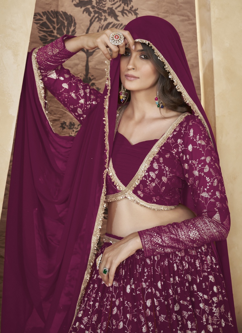 Deep Pink Pigment Foil Work Wedding Lehenga Choli