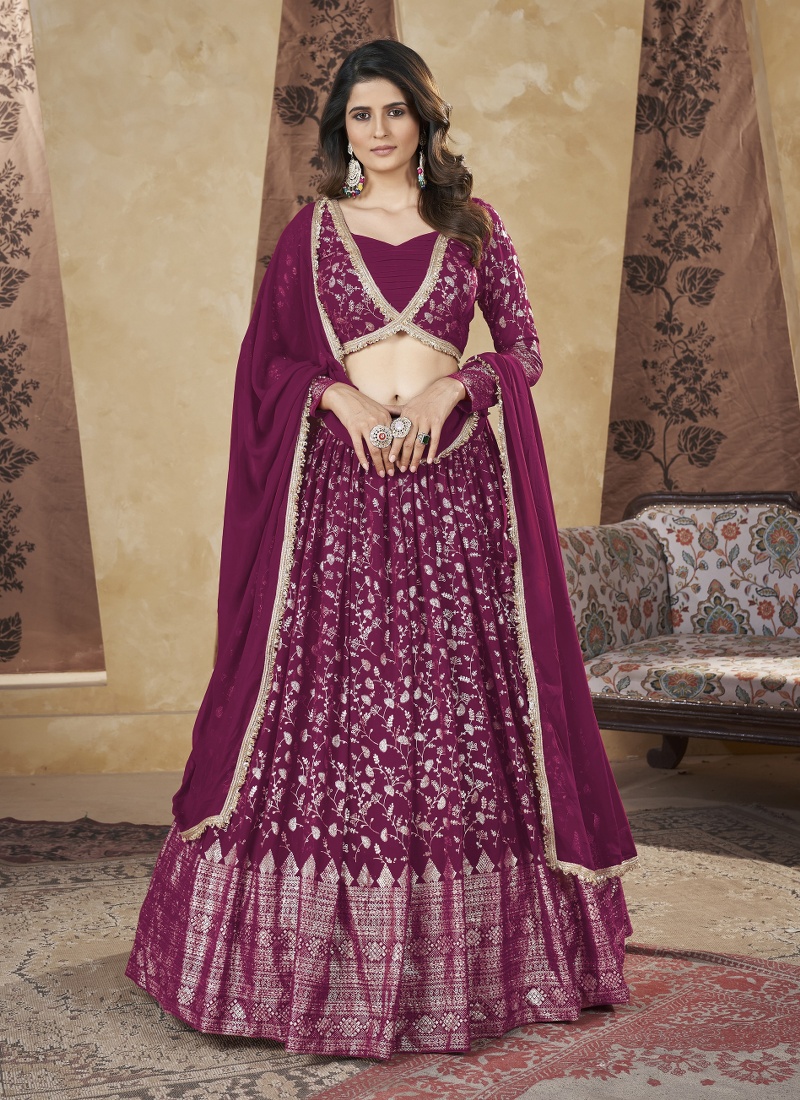 Deep Pink Pigment Foil Work Wedding Lehenga Choli