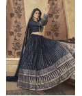 Navy Blue Georgette Foil Work Wedding Lehenga Choli