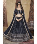 Navy Blue Georgette Foil Work Wedding Lehenga Choli