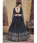 Navy Blue Georgette Foil Work Wedding Lehenga Choli