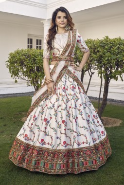 White Silk Thread Embroidered Wedding Lehenga Choli