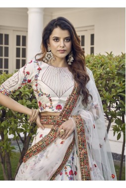 White Silk Thread Embroidered Wedding Lehenga Choli