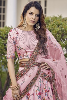 Pink Silk Sequins Wedding Lehenga Choli