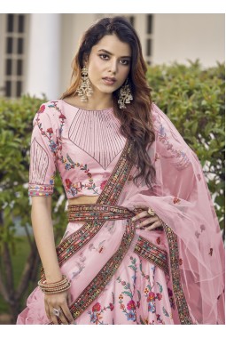 Pink Silk Sequins Wedding Lehenga Choli