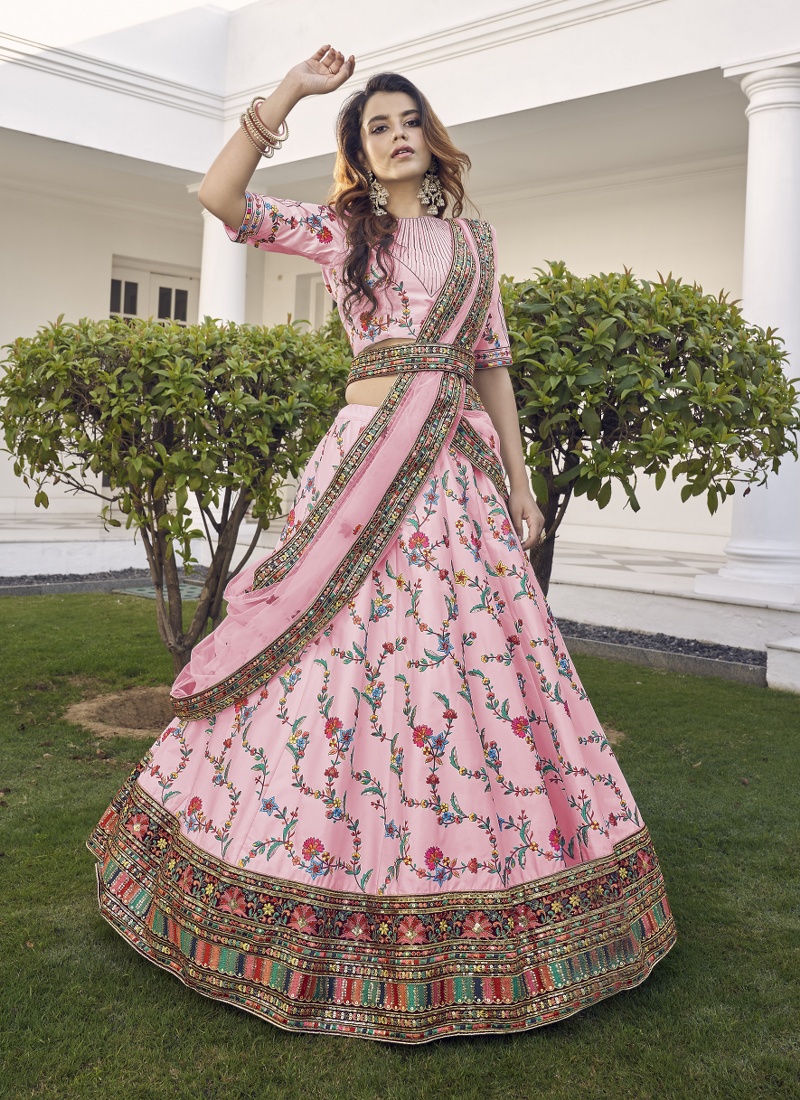 Pink Silk Sequins Wedding Lehenga Choli