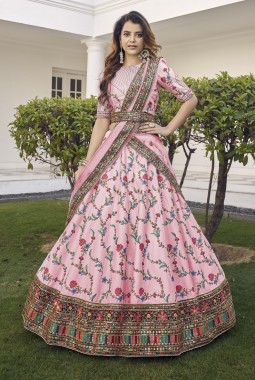 Pink Silk Sequins Wedding Lehenga Choli