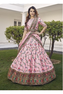 Pink Silk Sequins Wedding Lehenga Choli