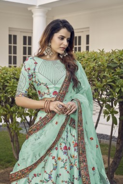 Pista Green Silk Embroidered Wedding Lehenga Choli