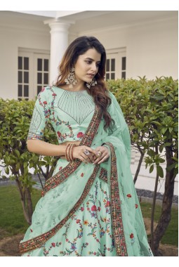 Pista Green Silk Embroidered Wedding Lehenga Choli