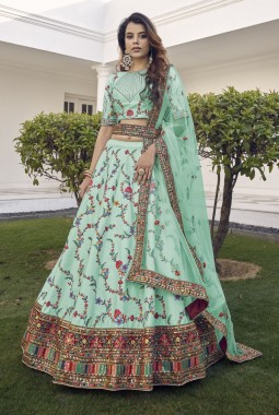 Pista Green Silk Embroidered Wedding Lehenga Choli