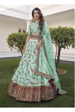Pista Green Silk Embroidered Wedding Lehenga Choli