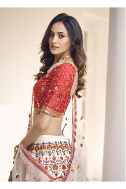 White Art Silk Thread Embroidered Wedding Lehenga Choli
