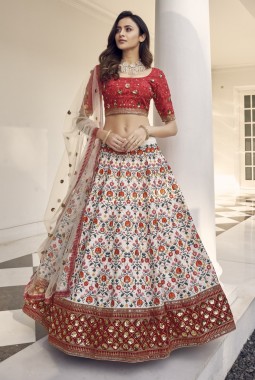 White Art Silk Thread Embroidered Wedding Lehenga Choli