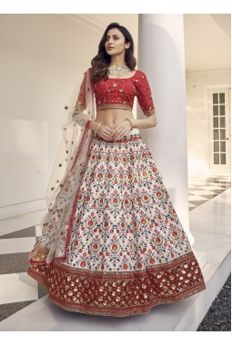 White Art Silk Thread Embroidered Wedding Lehenga Choli