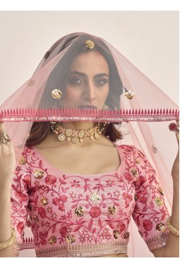 Pink Art Silk Sequins Embroidered Wedding Lehenga Choli