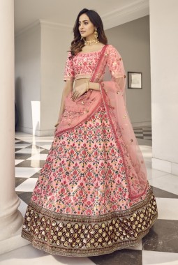 Pink Art Silk Sequins Embroidered Wedding Lehenga Choli