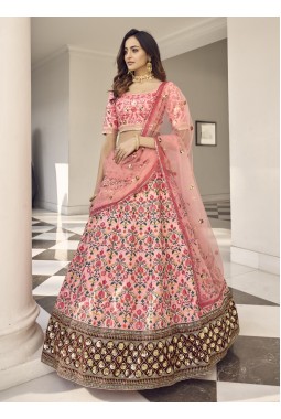 Pink Art Silk Sequins Embroidered Wedding Lehenga Choli