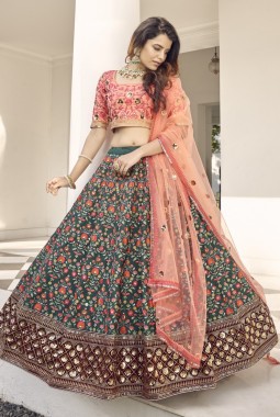 Green Art Silk Embroidered Wedding Lehenga Choli