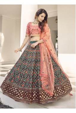 Green Art Silk Embroidered Wedding Lehenga Choli
