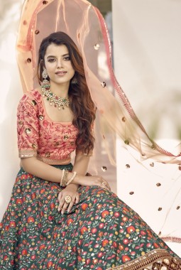 Green Art Silk Embroidered Wedding Lehenga Choli