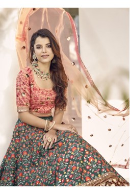 Green Art Silk Embroidered Wedding Lehenga Choli