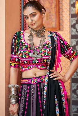 Multicolor Viscose Rayon Mirror Embroidered Navratri Chaniya Choli