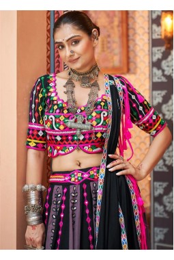 Multicolor Viscose Rayon Mirror Embroidered Navratri Chaniya Choli