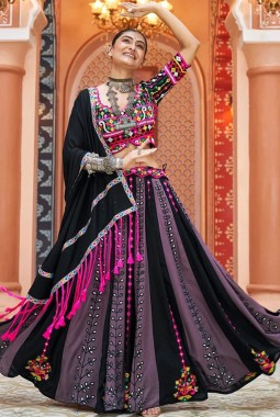 Multicolor Viscose Rayon Mirror Embroidered Navratri Chaniya Choli