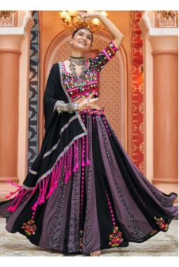 Multicolor Viscose Rayon Mirror Embroidered Navratri Chaniya Choli