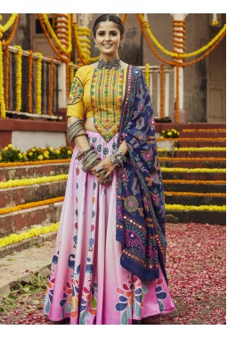 Pink Maslin Cotton Digital Print Navratri Lehenga Choli