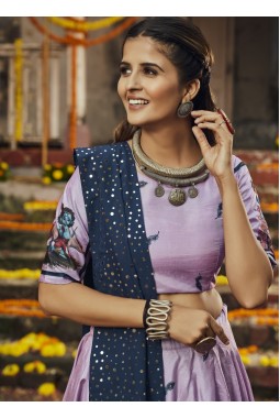 Dusty Pink Silk Digital Print Navratri Chaniya Choli