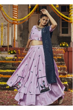 Dusty Pink Silk Digital Print Navratri Chaniya Choli