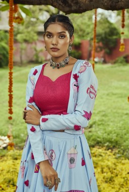 Sky Maslin Cotton Tassels Pasting Work Navratri Chaniya Choli