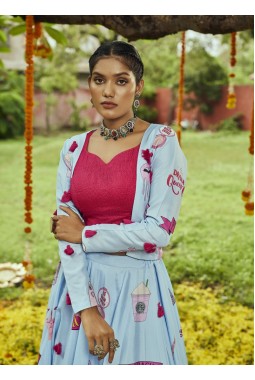 Sky Maslin Cotton Tassels Pasting Work Navratri Chaniya Choli