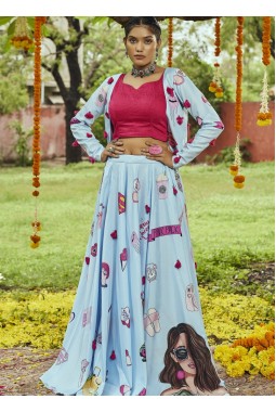 Sky Maslin Cotton Tassels Pasting Work Navratri Chaniya Choli