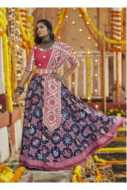Black Maslin Cotton Digital Print Navratri Chaniya Choli