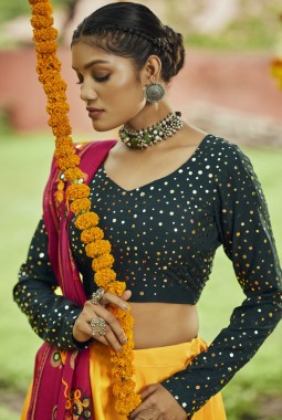 Yellow Maslin Cotton Digital Print Navratri Chaniya Choli