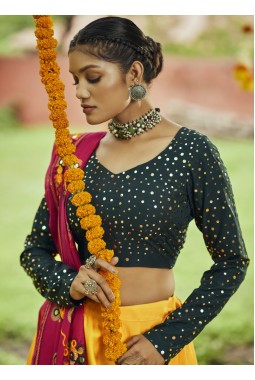 Yellow Maslin Cotton Digital Print Navratri Chaniya Choli