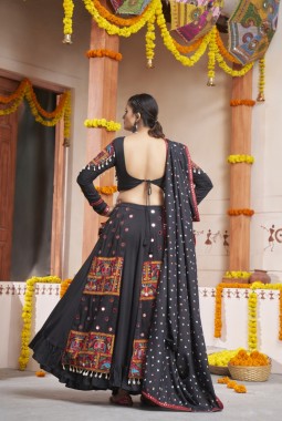 Night Sky Elegance Black Rayon Thread Embroidery Navratri Chaniya Choli