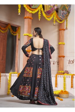 Night Sky Elegance Black Rayon Thread Embroidery Navratri Chaniya Choli