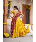 Golden Sunburst Yellow Rayon Embroidery Navratri Chaniya Choli