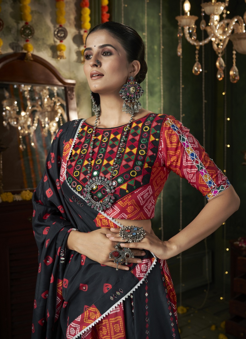 Black Maslin Cotton Mirror Work Navratri Chaniya Choli Black Maslin Cotton Mirror Work Navratri Chaniya Choli