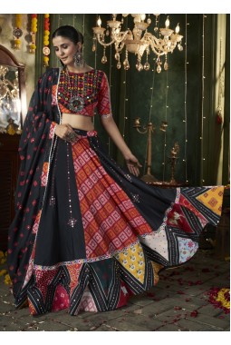 Black Maslin Cotton Mirror Work Navratri Chaniya Choli