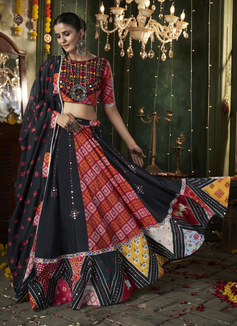 Black Maslin Cotton Mirror Work Navratri Chaniya Choli Black Maslin Cotton Mirror Work Navratri Chaniya Choli