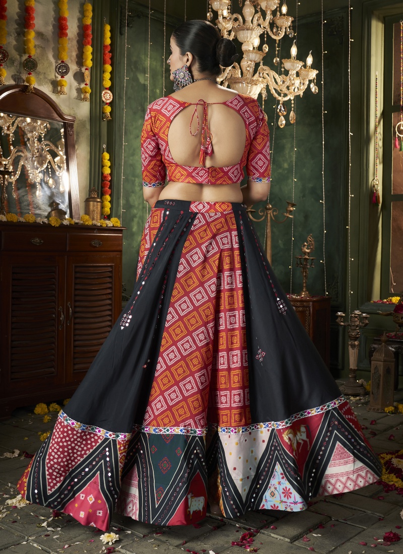 Black Maslin Cotton Mirror Work Navratri Chaniya Choli Black Maslin Cotton Mirror Work Navratri Chaniya Choli